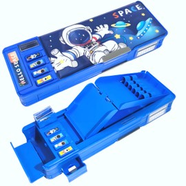 LilyBeauty Pop Up Multifunctional Case for Girls and Boys, Cute Cartoon Pen Box Organizer Stationery Sharpener Schedule Whiteboard School Supplies for Kids, Blue 2, M, Caton