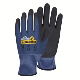 WORKPOWER Action Grip Work Gloves for Men - Non Slip Nitrile Coated Gloves - Available in Sizes 7 (Blue/Charcoal)