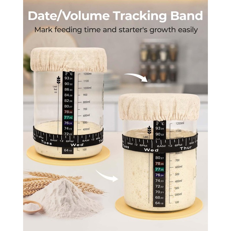 Lorzon Sourdough Starter Jar Kit - 47 oz Large Wide