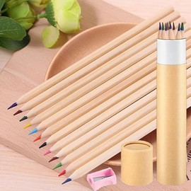 MORECP 12 Pack Erasable Colored Chalkboard Pencils with Sharpener & Kraft Paper Pen Holder, Non-Toxic Art Pencils for Drawing, Writing, Calendar, Whiteboard, Classroom, Home Office - Assorted Colors