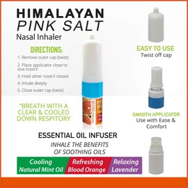 Natural Solution Himalayan Pink Salt Nasal Inhaler Aromatherapy with Essential Oils, 3-Pack - Relieves Breathing Congestion & Cleanses Respiratory System