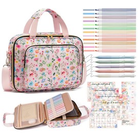 Bible Cover for Women Bible Case, Large Bible Bag w/Shoulder Strap, Bible Study Supplies Bible Journaling Kit Book Carrying Case with Bible Highlighters Tabs, Christmas Christian Gifts for Women Lady - Color: Pink