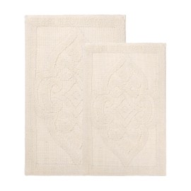 Superior Bath Rug Set, Small Area Rugs for Bathroom, Kitchen Decor, Machine Washable, Non-Slip Bathmat Rugs, High-Low Jacquard Mat, Medallion Accent Rug, Myra Collection, Set of 2, Large, Ivory