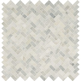 MSI Arabescato Carrara Herringbone Honed Marble Tile for Kitchen Backsplash, Wall Tile for Bathroom, Accent Wall Tile, and Shower Wall Tile, 11.63 in. X 11.63 in. Mesh-Mounted Mosaic Tile
