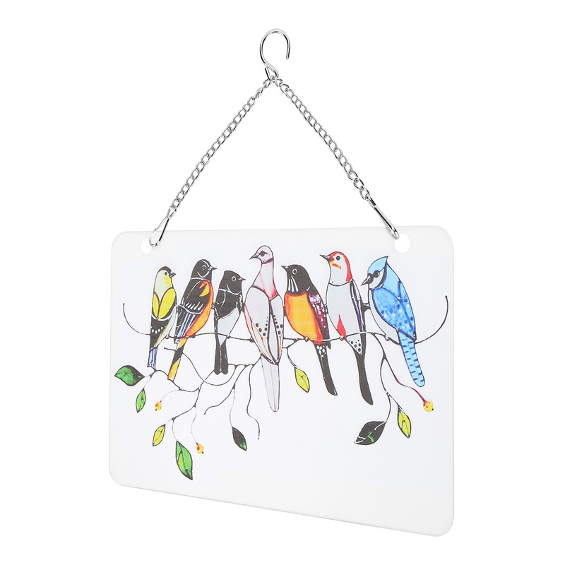 Birds On A Wire Ornament Glass Window Panel Suncatcher Hangings