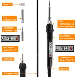 Soldering Iron Kit, 80W LCD Adjustable Temperature 180-520°C, 13 in 1 Electric Soldering Iron Kit Welding Tool, Solder Wire, 5 Soldering Tips, Desoldering Pump, Wire Stripper Cutter, Stand, Tweezer