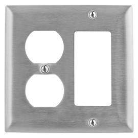 Bryant Electric SS826 Metallic Wallplate, 2-Gang, 1 Duplex 1 Decorator/GFCI Openings, Standard Size, 302/304, StainlessSteel, With Removable White Protective Film