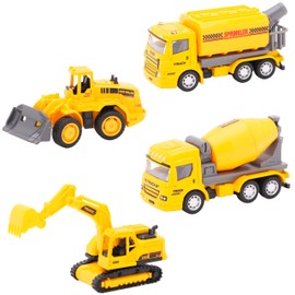 Toyland® Pack of 4 Miniature Construction Vehicles - Cement Mixer, Sprinkler, Digger & Bull Dozer - Construction Toys
