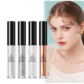 Glitzer Flüssiger Lidschatten 4-teiliges flüssiges Lidschatten-Set Glitter Metallic Highlight Langanhaltender Wasserdicht Lidschattenstift, Shimmer Glitter Highlighter Liquid Shadows Augen Make-up