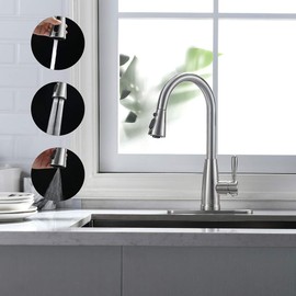 Kitchen Faucet, Splash Proof, Kitchen Sink Faucet, Sink Faucet, Nanometer Water Mode, Faucet, Kitchen Faucet Pull Down, Faucet with Sprayer, Bar Faucet, Stainless Steel, Brushed Nickel, PAKING PB1028