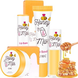 4PCS Lip Care Set - Lip Mask Lip Balm Lip Scrub Lip Oil, Honeybalm Sleeping Mask Lip Scrub Exfoliator Lip Repair Sets, Moisturizing Hydrating Reduce Lip Lines Lip Balm Set for Dry Peeling Cracked Lips