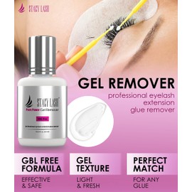 STACY LASH Pure Gel Remover 15ml & Stacy Lash STL-3 Isolation F-Shaped Tweezers/GBL Free/Fast Lash Adhesive Dissolution time - 60 Sec/Precision Stainless Steel Tool/Straight Tips/Professional Supplies