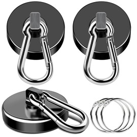 MIKEDE Magnetic Hooks, 150LB Neodymium Magnets Heavy Duty with Swivel Carabiner Hooks, Strong Rare Earth Magnetic Hook Hanger, Black Magnets with Hooks for Garage, Kitchen, Cruise Cabin - 3 Pack