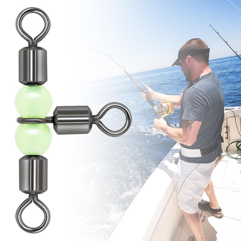 HARUMAKI スイベル 釣り用スイベル 銀色 25個セット ボールベアリング 夜光玉 T型 ステンレス 耐腐食