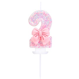 EAKE Number 2 Birthday Candle Pink Bowtie Glitter Number 2 Candle Birthday Girl Pastel Sweet Theme 2nd Birthday Party or Adults Milestone Age Decoration