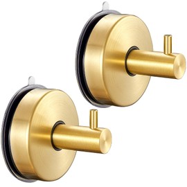 SOCONT Suction Cup Hooks for Shower, SUS 304 Stainless Steel Shower Hook for Inside Shower, Matte Gold Plished Easy to Install Super Suction for Kitchen Bathroom Restroom, 2 Pack