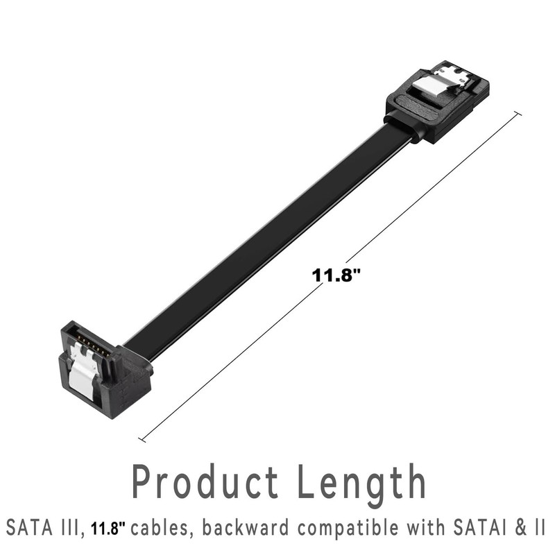 Menewstart SATA Cable V3.0 11.8 inches, 3 Pack, Black, Sata