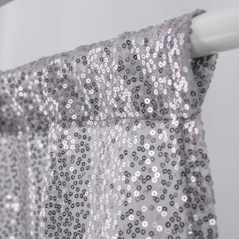 WUBODTI Silver Sequin Curtain Valances for Windows 1Pcs, Rod Pocket Grey Triangle Glitter Beaded Kitchen Swag Curtain Boho Tassels Window Valances for Living Room, Wedding & Party, W51 x L24