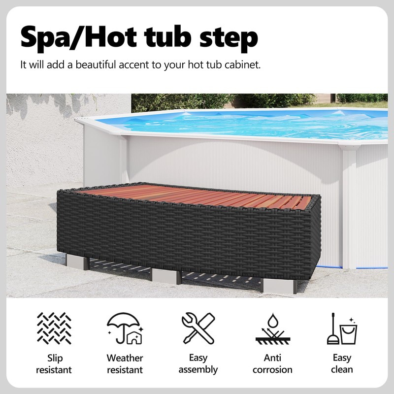 vidaXL Spa/Hot Tub Step, Powder-Coated Steel Frame, Eucalyptus Tropical Hardwood,