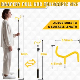 Frebuta Drapery Pull Rod,36“ to 63” Curtain Pull Telescoping Pole Heavy Duty For Curtains Wand Stainless Steel Tubes Soft Sponge Handle Rod for Curtains Extension Pole Lightweight (Black Yellow)