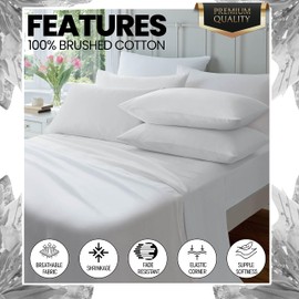 OLIVIA ROCCO Flannelette Fitted Sheets Super Soft Brushed Cotton Bed Sheet Thermal Warm Cosy Breathable Hypoallergenic Extra Deep Luxury Bedding, WHITE SINGLE