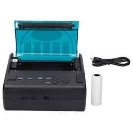 Label Printer 80mm Mini Portable Stable Convenient Thermal Printer for Supermarket Takeaway Express Ticket 100‑240vUK Plug