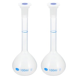 PATIKIL 100ml Volumetric Flask, 2 Pack Polypropylene Graduated Volumetric Measuring Flask with Plug Cap Tolerance 0.3ml for Laboratory Experiment, Translucent