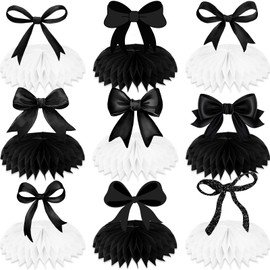 Black Bow Birthday Decorations Honeycomb Centerpieces, 9Pcs Black Coquette Birthday Decorations for Table 3D Bow Birthday Decorations Coquette Baby Shower Decorations for Bow Birthday Baby Shower