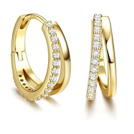 QKEOISUD Chunky Gold Hoop Earrings for Women,Post Dainty Cubic Zirconia Lightweight Trendy Earrings, Oval Open Double Hoop Piercing Earrings Jewelry Gifts for Womens Girls