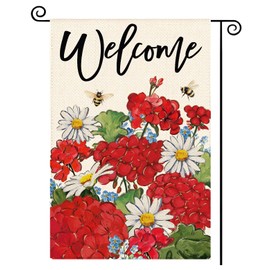 Tikeciti Red Geraniums Bee Garden Flag Double Sided Small Yard Flags