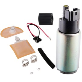 MUCO Bomba de combustible eléctrica de alto flujo 255LPH con colador/filtro + junta de goma/manguera + abrazaderas de acero inoxidable + arnés de cableado universal MCP-203A