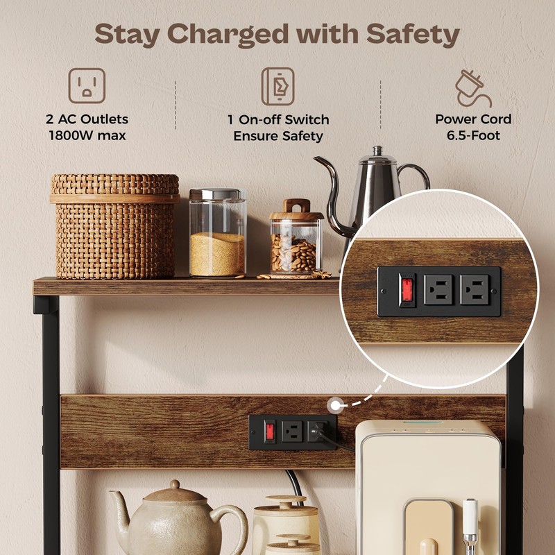 SUPERJARE Kitchen Bakers Rack with Power Outlet, Coffee Bar Table