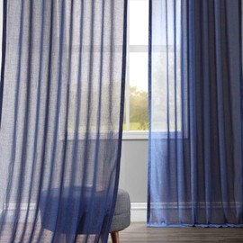 HPD Half Price Drapes SHFLNCH-M019-120 Faux Linen Sheer Curtain (1 Panel), 50 X 120, Blue Lapis