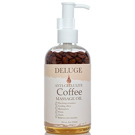 Aceite de masaje anticelulítico original de Deluge, albaricoque, jojoba y aceite de grano de café para la piel, 100% aceite reafirmante de la piel natural para tejidos grasos no deseados y celulitis, firmas, endurece, tonos, 8 onzas