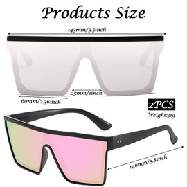 ZSRVAJ 2 Pcs Rave Glasses, Sunglasses Womens, Sunglasses, Square Sunglasses Flat Top Oversized Sunglasses for Women Men Big Frame UV400 Protection Trendy Square Eyewear Outdoor