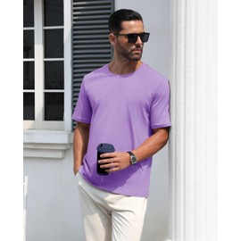 EKLENTSON Casual T Shirt for Men Moisture Wicking T-Shirts Cotton Regular Fit Breathable Summer Tee Light Purple XL