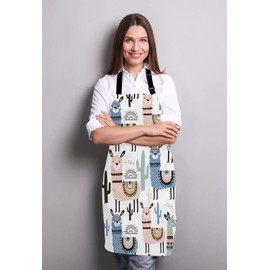 Wasach llama Apron, Cute animal alpaca with cactus Bib Apron with Adjustable Neck for Men Women,Suitable for Home Kitchen Cooking Waitress Chef Grill Bistro Baking BBQ Apron