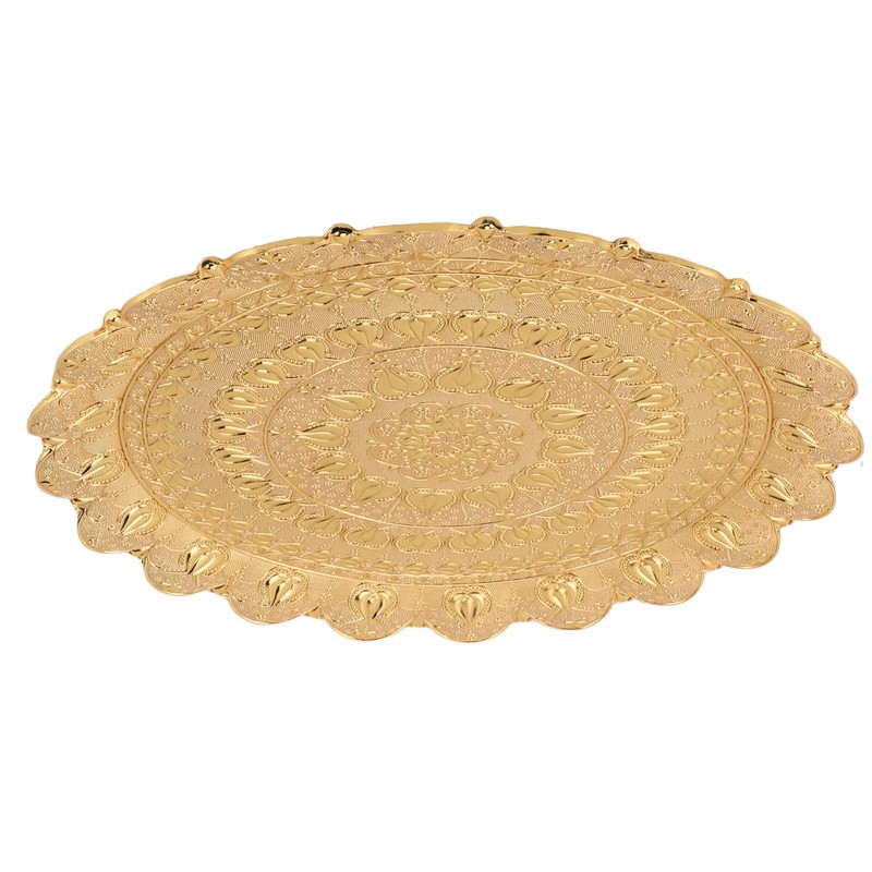Turkish Tea Coffee Serving Tray Vintage Style Embossed Pattern Round