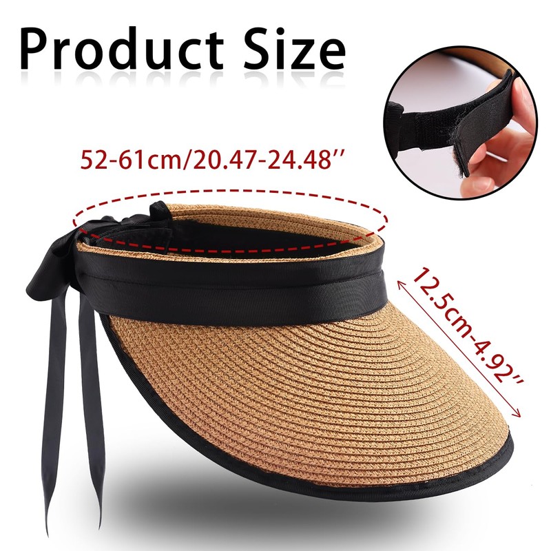 Eigso Sun Protection Straw Visor Hat Resienhut Ponytail Cap Beach