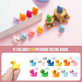 WEHOO WEHOO 220 Pieces Mini Resin Duck Miniature Figures Micro Fairy Garden Landscape Aquarium Hide and Seek Prank Dollhouse Ornament Potted Plants Cake Decoration DIY Slime Craft Charms for Party Toys