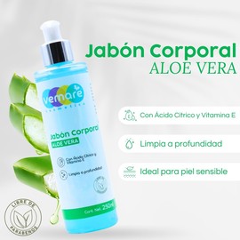 Vemare Cosmetics Jabón Líquido Corporal de Aloe Vera Limpieza Suave y Refrescante 250ml