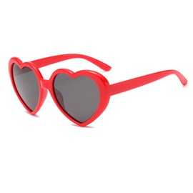 Long Keeper Polarised Sunglasses Heart Shape - Vintage Heart Sunglasses Heart Glasses Wedding Party Glasses Festival Costume Retro Glasses with UV400 Protection 54 mm, Red Frame / Dark Grey Lens