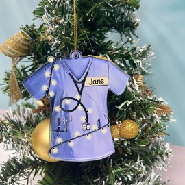 DIY Name Scrubs Nurse Christmas Ornament 2024, Blue Uniform with Stethoscope for Xmas Tree, Keepsake Gift for Doctor Nurse Practitioner Health Workers Gift Ideas, Nursing Tree Acrylic Flat Ornaments