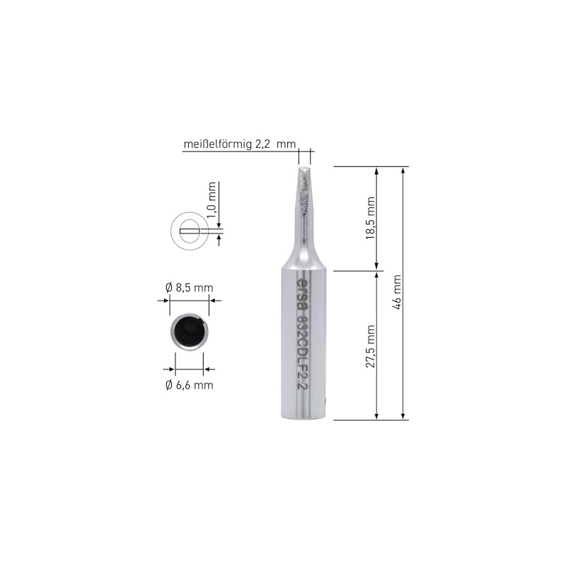 ERSA Ersadur LeadFree 0832CDLF Long-Life Soldering Tip Straight Chisel-Shaped 2.2