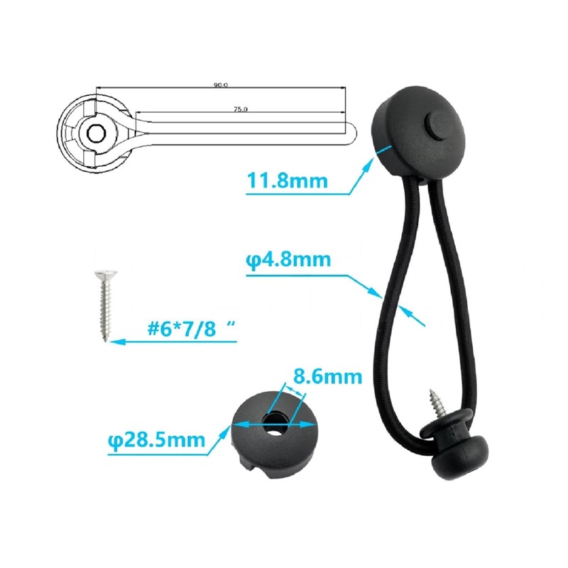 12x Bungee Shock Cord Clip with Knobs, Pull Tie Down