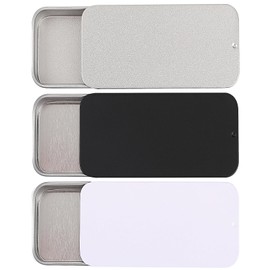 KALIONE Pack of 3 Small Metal Box Containers, Empty Metal Containers with Sliding Lid, 6 x 3.4 x 1.1 cm Rectangular Storage Box, Container for Sweets, Jewellery, Crafts, Pills, Survival Set