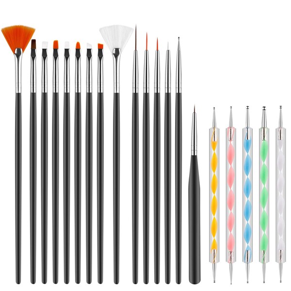 Nail Art Brush Acrylic Nail Art Brush DIY Nail Art Drawing Tool for Salon Home Use 15 Pieces Black Brush 5 Pieces Dotting Pen