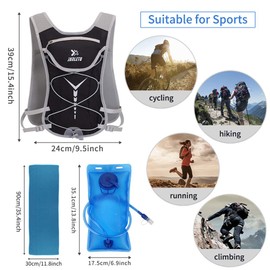 Hydration Backpack with Bladder 2L, Hydration Vest Breathable Lightweight Rucksack Outdoors Sport Marathoner Running Vest Backpack for Cycling Running Climbing Hiking Camping (Black set)