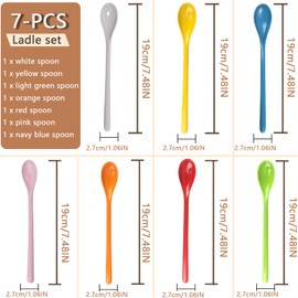 Brateuanoii 7-Piece Melamine Spoon Set, Spoon with Long Handle, Colourful Spoons, Plastic, Melamine Spoon, Children, Reusable Egg Spoon, Rice Latte Spoon, Coffee Spoon, 19 cm (7 Colours)
