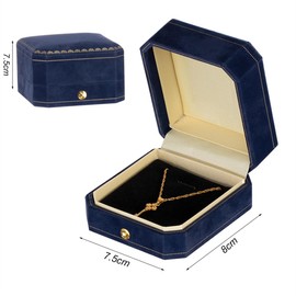 Necklace Box Velvet Pendant Gift Box Long Chain Jewelry Display Boxes Earring Bracelet Storage Case for Wedding Engagement (Blue)